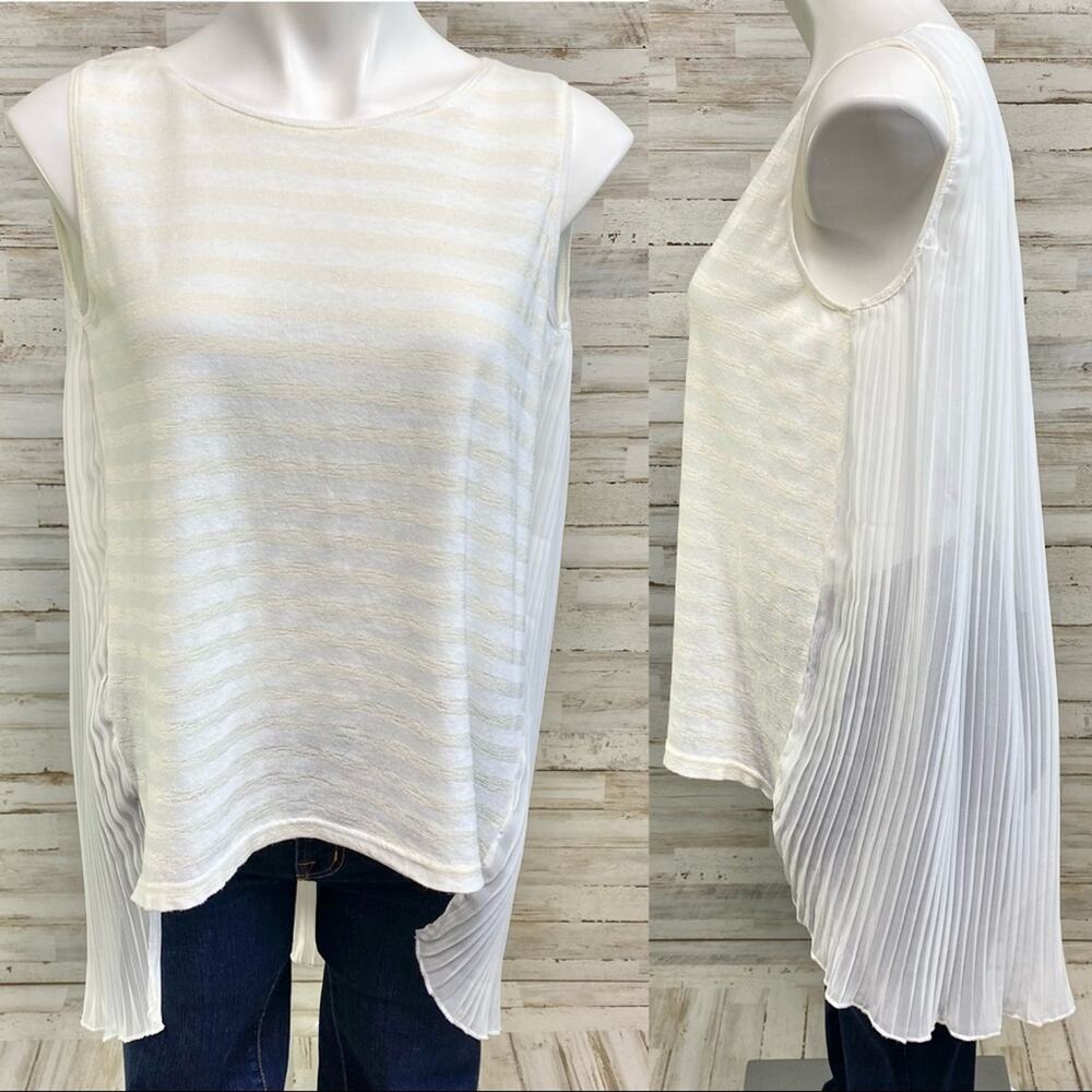 Ipekyol Sleeveless Striped Top Womens Size XS White Cream Chiffon Pleated Back